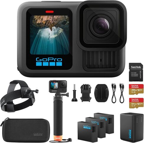 GoPro Hero13 Black 27MP Waterproof Action Camera - Special Accessory Bundle | 5.3K60 Ultra HD Video w/Handler, 2 Enduro 1900mAh Batteries, 64GB Extreme microSDXC Memory Card and Head Strap 2.0 in Kuwait