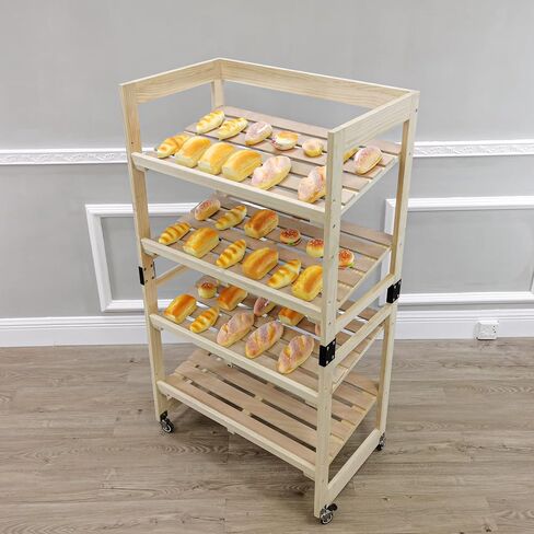 FixtureDisplays® 4-Tier Bakery Bread Rack with Angled Shelves Wooden Display Rack Bread Store Rack 30X18X55" 101143 in Saudi Arabia