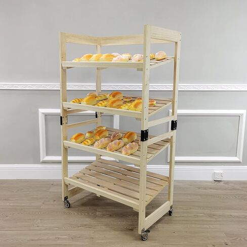 FixtureDisplays® 4-Tier Bakery Bread Rack with Angled Shelves Wooden Display Rack Bread Store Rack 30X18X55" 101143 in Saudi Arabia