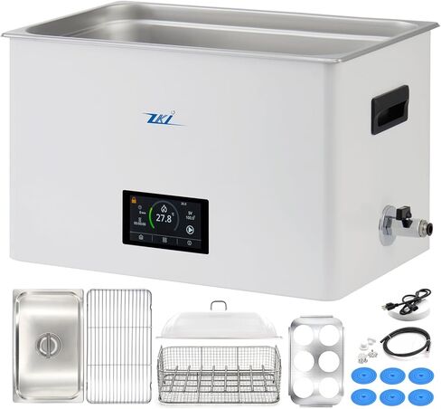 ZKI 20L Thermostatic Water Bath, 1400W, ±0.1°C Accuracy, Single/Dual-Point Calibration+0.1°C Res, All-in-One Uniform Heating, Digital Touchscreen, 9-Piece Kit for Lab, Clinical, Industrial Use (110V) in Kuwait