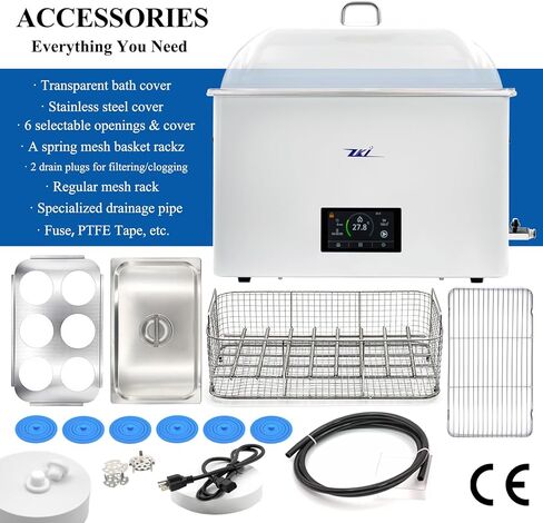 ZKI 20L Thermostatic Water Bath, 1400W, ±0.1°C Accuracy, Single/Dual-Point Calibration+0.1°C Res, All-in-One Uniform Heating, Digital Touchscreen, 9-Piece Kit for Lab, Clinical, Industrial Use (110V) in Kuwait