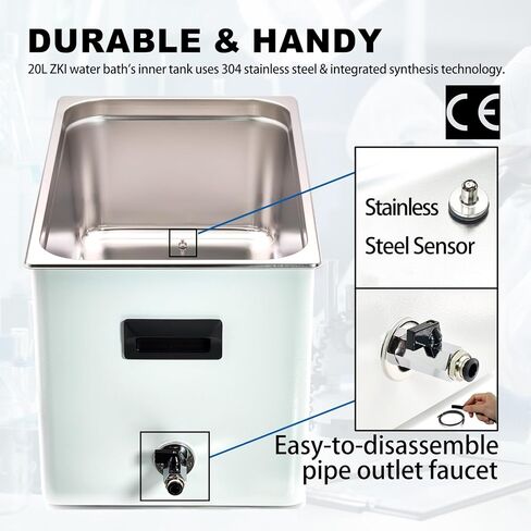 ZKI 20L Thermostatic Water Bath, 1400W, ±0.1°C Accuracy, Single/Dual-Point Calibration+0.1°C Res, All-in-One Uniform Heating, Digital Touchscreen, 9-Piece Kit for Lab, Clinical, Industrial Use (110V) in Kuwait