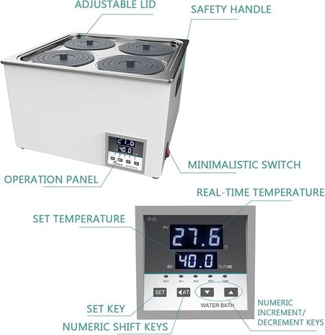 Anti-dry Digital Water Bath Heater, 1/2/4/6-hole, Rt 99.9°c, With Drain Hole, Adjustable Cover & Waterproof Bracket For Laboratory & Research Use 6holes in Kuwait
