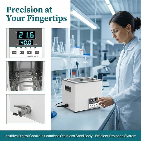 Anti-dry Digital Water Bath Heater, 1/2/4/6-hole, Rt 99.9°c, With Drain Hole, Adjustable Cover & Waterproof Bracket For Laboratory & Research Use 6holes in Kuwait