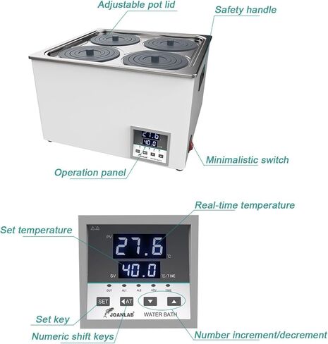 Digital Thermostatic Water Bath With 6 Holes, Rt 5-99.9°c, 360° Heating, Digital Display & Protective Lid For Laboratory Use, Precise Temperature Control in Kuwait