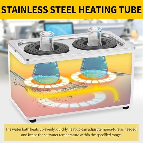 سخان حمام ماء للمختبر مع ترموستاتي رقمي، أجهزة تسخين كهربائية، بطانة من الفولاذ المقاوم للصدأ، سعة 6 لتر، 2 فتحة قابلة للاختيار للتجربة المعملية - DE100-2 in Kuwait