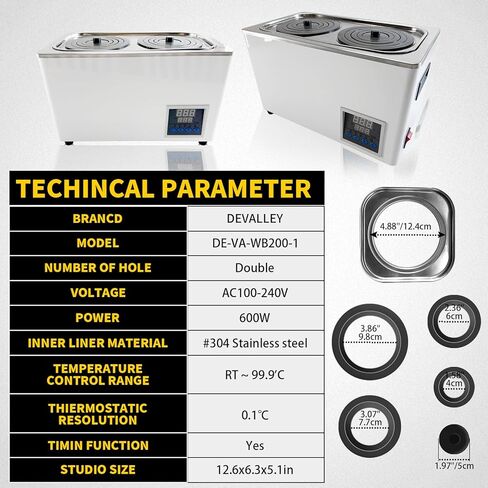سخان حمام ماء للمختبر مع ترموستاتي رقمي، أجهزة تسخين كهربائية، بطانة من الفولاذ المقاوم للصدأ، سعة 6 لتر، 2 فتحة قابلة للاختيار للتجربة المعملية - DE100-2 in Kuwait