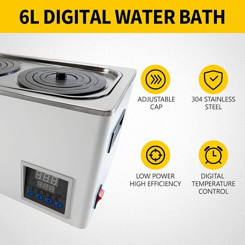 سخان حمام ماء للمختبر مع ترموستاتي رقمي، أجهزة تسخين كهربائية، بطانة من الفولاذ المقاوم للصدأ، سعة 6 لتر، 2 فتحة قابلة للاختيار للتجربة المعملية - DE100-2 in Kuwait