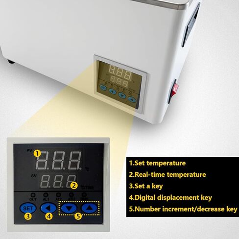 سخان حمام ماء للمختبر مع ترموستاتي رقمي، أجهزة تسخين كهربائية، بطانة من الفولاذ المقاوم للصدأ، سعة 6 لتر، 2 فتحة قابلة للاختيار للتجربة المعملية - DE100-2 in Kuwait