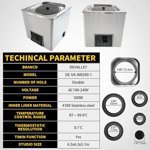 سخان حمام ماء للمختبر مع ترموستاتي رقمي، أجهزة تسخين كهربائية ببطانة من الفولاذ المقاوم للصدأ سعة 3 لتر، فتحة واحدة قابلة للتحديد للتجربة المعملية - DE100-1 in Kuwait