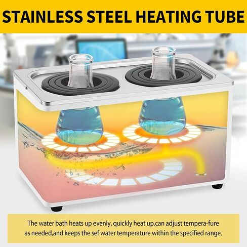 سخان حمام ماء للمختبر مع ترموستاتي رقمي، أجهزة تسخين كهربائية ببطانة من الفولاذ المقاوم للصدأ سعة 3 لتر، فتحة واحدة قابلة للتحديد للتجربة المعملية - DE100-1 in Kuwait
