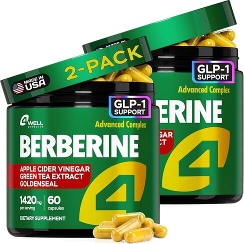 Berberine HCL Supplement - Triple Strength GLP-1 Activator with Apple Cider Vinegar & Green Tea Extract - Body Composition Support, Digestive Health, Support Heart Health, Immune System (60 Capsules) in Kuwait