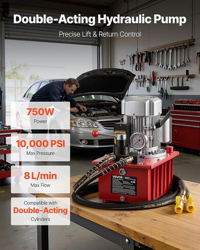 VEVOR Electric Hydraulic Pump, 750W 10,000 PSI, 120V Double Acting Electric Driven Hydraulic Pump Power Pack Unit, with Manual Valve, 2.1 Gallon / 8L, for Punching, Bending, Double Acting Cylinders in Saudi Arabia