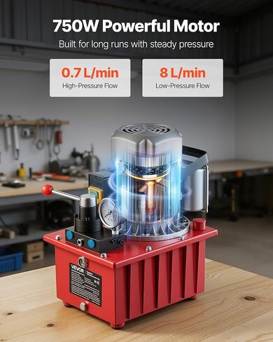 VEVOR Electric Hydraulic Pump, 750W 10,000 PSI, 120V Double Acting Electric Driven Hydraulic Pump Power Pack Unit, with Manual Valve, 2.1 Gallon / 8L, for Punching, Bending, Double Acting Cylinders in Saudi Arabia