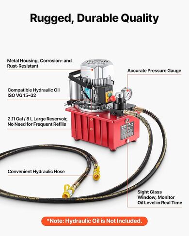 VEVOR Electric Hydraulic Pump, 750W 10,000 PSI, 120V Double Acting Electric Driven Hydraulic Pump Power Pack Unit, with Manual Valve, 2.1 Gallon / 8L, for Punching, Bending, Double Acting Cylinders in Saudi Arabia