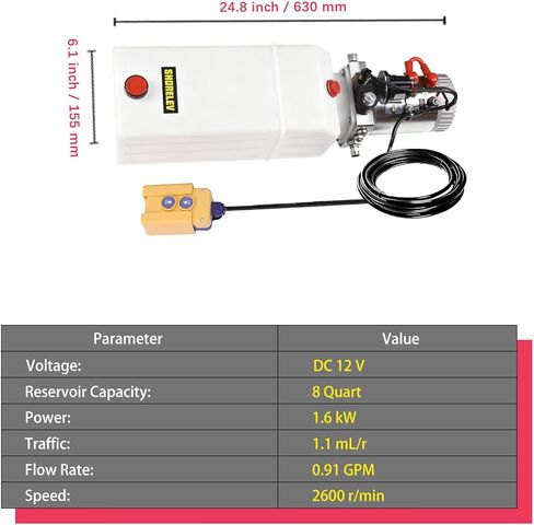 12V DC Single Acting Hydraulic Power Unit, 8L Hydraulic Pump Plastic Reservoir, 3000 PSI for Dump Trailers, Snow Plows, Log Splitters, Lift Gates in Saudi Arabia