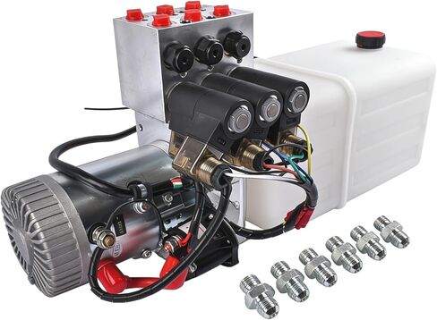 Hydraulic Power Unit, 6 Quart 6 Way Hydraulic Pump with Plastic Oil Reservoir, 12V DC Double Acting, for Dump Trailer Car Lifting Mixizap in Kuwait