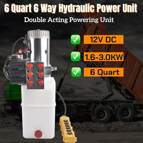 Hydraulic Power Unit, 6 Quart 6 Way Hydraulic Pump with Plastic Oil Reservoir, 12V DC Double Acting, for Dump Trailer Car Lifting Mixizap in Kuwait