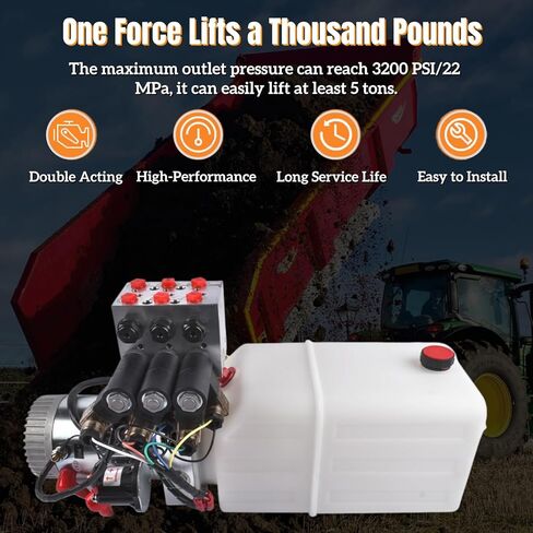Hydraulic Power Unit, 6 Quart 6 Way Hydraulic Pump with Plastic Oil Reservoir, 12V DC Double Acting, for Dump Trailer Car Lifting Mixizap in Kuwait