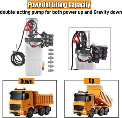 Hydraulic Power Unit, 6 Quart 6 Way Hydraulic Pump with Plastic Oil Reservoir, 12V DC Double Acting, for Dump Trailer Car Lifting Mixizap in Kuwait