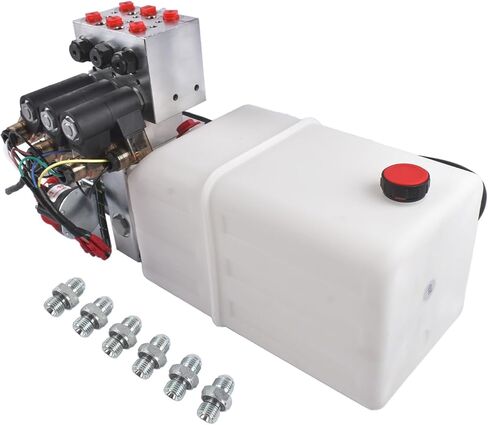 Hydraulic Power Unit, 6 Quart 6 Way Hydraulic Pump with Plastic Oil Reservoir, 12V DC Double Acting, for Dump Trailer Car Lifting Mixizap in Kuwait