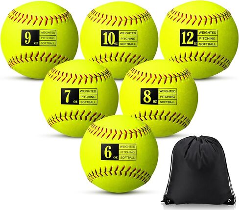 Lewtemi 6 Pack 12 Inch Weighted Training Softballs Bulk, 6-12 oz Weighted Training Balls for Pitching and Hitting, Improve Velocity Arm Strength Softball Practice Equipment with Drawstring Bag in Saudi Arabia
