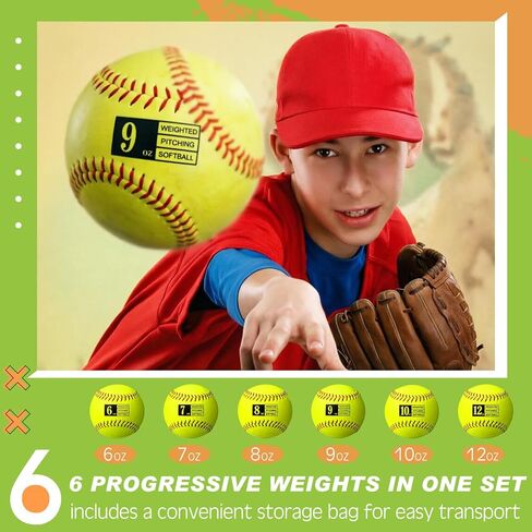 Lewtemi 6 Pack 12 Inch Weighted Training Softballs Bulk, 6-12 oz Weighted Training Balls for Pitching and Hitting, Improve Velocity Arm Strength Softball Practice Equipment with Drawstring Bag in Saudi Arabia