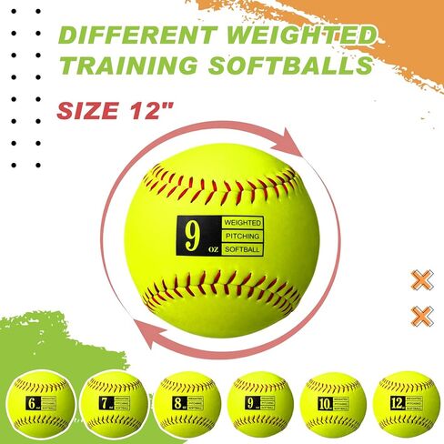 Lewtemi 6 Pack 12 Inch Weighted Training Softballs Bulk, 6-12 oz Weighted Training Balls for Pitching and Hitting, Improve Velocity Arm Strength Softball Practice Equipment with Drawstring Bag in Saudi Arabia