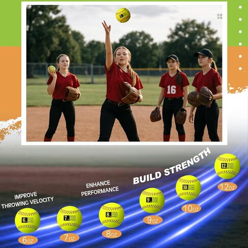 Lewtemi 6 Pack 12 Inch Weighted Training Softballs Bulk, 6-12 oz Weighted Training Balls for Pitching and Hitting, Improve Velocity Arm Strength Softball Practice Equipment with Drawstring Bag in Saudi Arabia