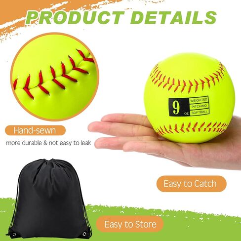 Lewtemi 6 Pack 12 Inch Weighted Training Softballs Bulk, 6-12 oz Weighted Training Balls for Pitching and Hitting, Improve Velocity Arm Strength Softball Practice Equipment with Drawstring Bag in Saudi Arabia