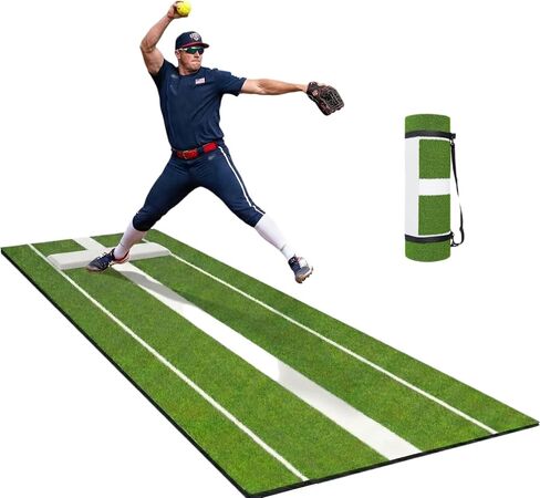 Softball Pitching Mat with Pitching Rubber & Stride Line, Denser Antifade Turf, Antislip EVA Bottom 10ft x 3ft, Indoor/Outdoor Training Aid in Kuwait