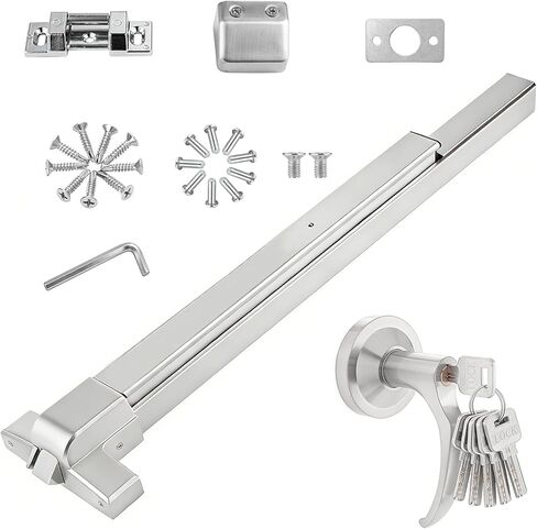 قفل باب شريط الدفع مع 6 مفاتيح، أجهزة باب خروج الطوارئ مقاس 31 بوصة مع مقبض، جهاز خروج الذعر بشريط الدفع التجاري من الألومنيوم يناسب الأبواب الخشبية والمعدنية مقاس 31 بوصة - 47 بوصة، متوافق مع اليسار/اليمين in Kuwait