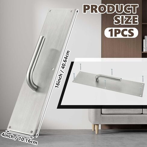 Commercial Touch Free Door Handle 4" x 16" Heavy Duty Stainless Steel Door Pull for Residential, Office, Commercial and Industrial Environments in Saudi Arabia