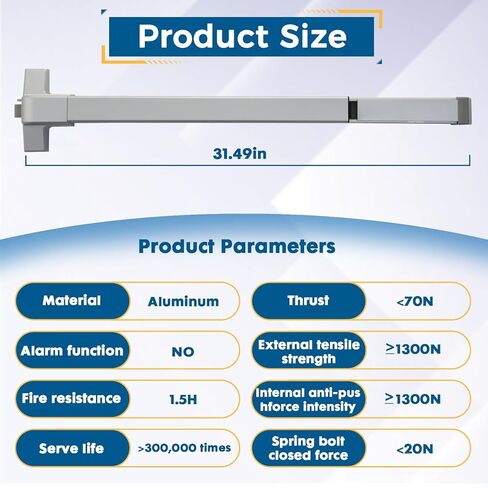 Commercial Door Push Bar Panic Exit Device with Exterior Lever, 32" Stainless Steel Panic Bars for Exit Doors, Aluminum Silver in Saudi Arabia