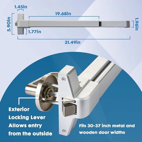Commercial Door Push Bar Panic Exit Device with Exterior Lever, 32" Stainless Steel Panic Bars for Exit Doors, Aluminum Silver in Saudi Arabia