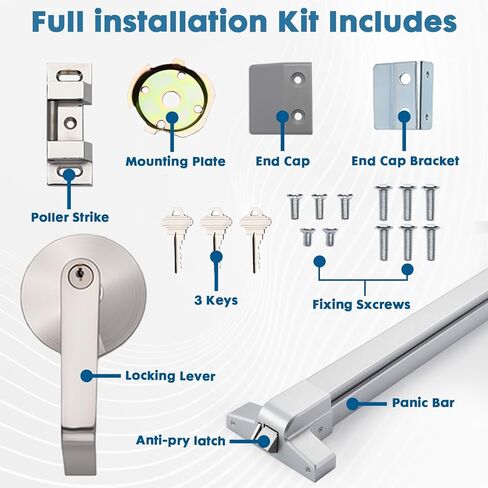 Commercial Door Push Bar Panic Exit Device with Exterior Lever, 32" Stainless Steel Panic Bars for Exit Doors, Aluminum Silver in Saudi Arabia