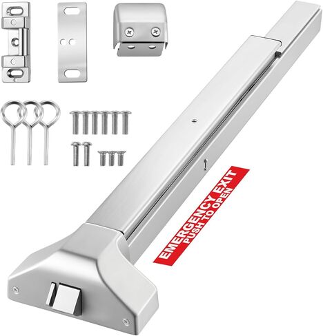 VEVOR Push Bar Panic Exit Device, 28" Premium Metal Commercial Panic Bar for Exit Doors, Emergency Exit Door Hardware with Warning Sticker, Easy Installation, for 28"-41" Wood or Metal Door, Silver in Saudi Arabia