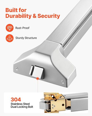VEVOR Push Bar Panic Exit Device, 28" Premium Metal Commercial Panic Bar for Exit Doors, Emergency Exit Door Hardware with Warning Sticker, Easy Installation, for 28"-41" Wood or Metal Door, Silver in Saudi Arabia