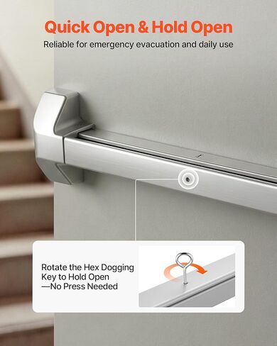 VEVOR Push Bar Panic Exit Device, 28" Premium Metal Commercial Panic Bar for Exit Doors, Emergency Exit Door Hardware with Warning Sticker, Easy Installation, for 28"-41" Wood or Metal Door, Silver in Saudi Arabia