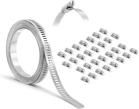 Mandala Crafts 50 FT Adjustable Worm Gear Hose Clamps 304 Stainless Steel Pipe Clamps - Metal Straps Band Strapping with Holes 30 Fasteners for Duct Automotive Mechanical in Saudi Arabia