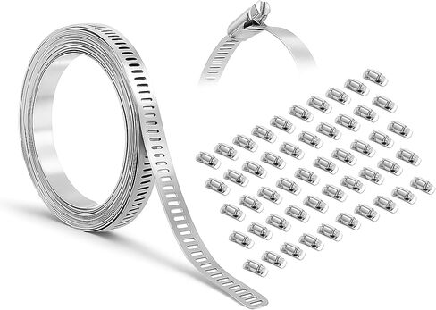 Mandala Crafts 50 FT Adjustable Worm Gear Hose Clamps 304 Stainless Steel Pipe Clamps - Metal Straps Band Strapping with Holes 30 Fasteners for Duct Automotive Mechanical in Saudi Arabia