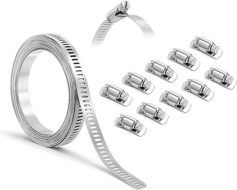 Mandala Crafts 50 FT Adjustable Worm Gear Hose Clamps 304 Stainless Steel Pipe Clamps - Metal Straps Band Strapping with Holes 30 Fasteners for Duct Automotive Mechanical in Saudi Arabia