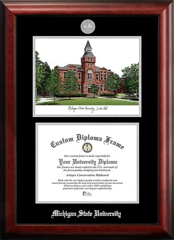 Campus Images NCAA Michigan State Spartans Unisex Silver Medallion Frame Michigan State University Linton Hall 11w x 8.5h Silver Embossed Diploma Frame Lithograph, Brown, One Size in Saudi Arabia