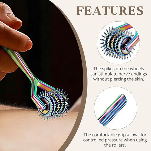 عجلة Wartenberg Pinwheel الحسية المصنوعة من الفولاذ المقاوم للصدأ، عجلة دبوس قوس قزح ذات 5 رؤوس - أداة تشخيص عصبية لاختبار حساسية الأعصاب، مع مقبض مضاد للانزلاق in Saudi Arabia