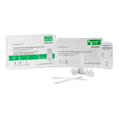 طقم اختبار مستضد كوفيد-19/الأنفلونزا A&B في المنزل من McKesson Consult (20 اختبارًا) - اختبار ذاتي سهل مع نتائج سريعة في 15 دقيقة، مسحة أنفية بدون وصفة طبية، للأعمار من عامين فما فوق (10 صناديق، 2 اختبار لكل صندوق) in Saudi Arabia