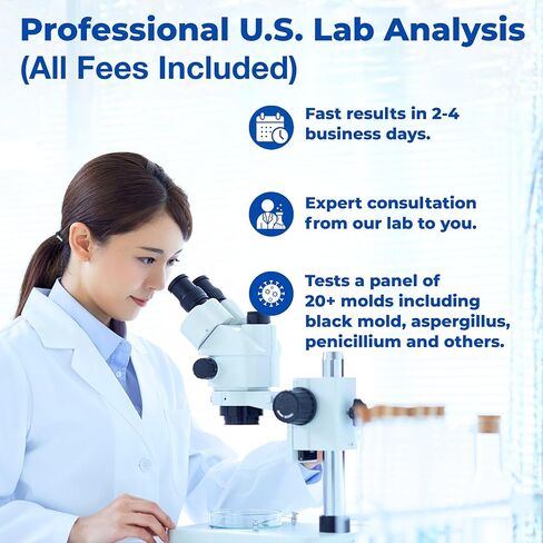 Mold Swab Test Kit for Home - Lab Analysis Included - Surface Swab Sampling for Indoor Mold, Detects 20+ Common Mold Types - Simple 3-Step Process - Made in USA in Saudi Arabia