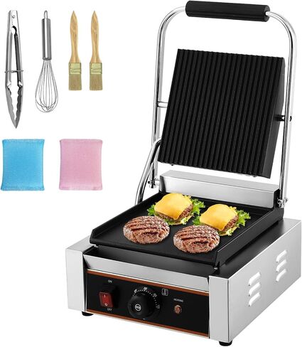 YS-811C 1800W Commercial Panini Press & Electric Grill, 9x9 Inch Sandwich Maker with 6-Temp Control, 110V Indoor Grill for Burgers, Panini, Breakfast, Silver in Saudi Arabia