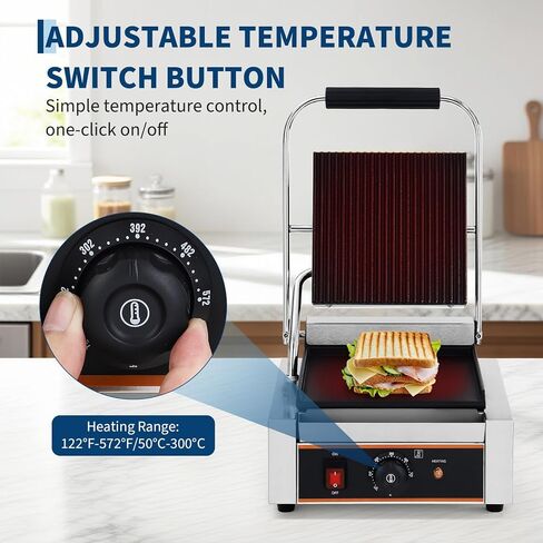 YS-811C 1800W Commercial Panini Press & Electric Grill, 9x9 Inch Sandwich Maker with 6-Temp Control, 110V Indoor Grill for Burgers, Panini, Breakfast, Silver in Saudi Arabia
