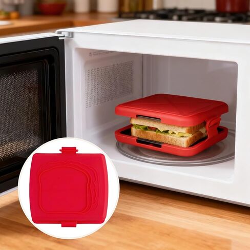 Microwave Toastie Sandwich Maker, Quick Grill Pan with Metal Tray, Non-Stick Silicone, Compact Size 6.6 x 6.3 x 1.2 in, Easy to Clean, No Preheating Required, Red in Saudi Arabia