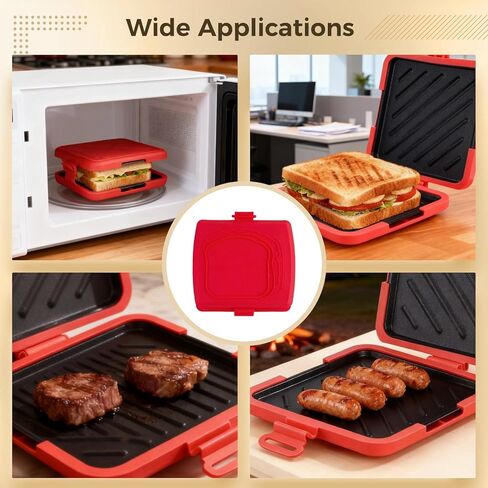 Microwave Toastie Sandwich Maker, Quick Grill Pan with Metal Tray, Non-Stick Silicone, Compact Size 6.6 x 6.3 x 1.2 in, Easy to Clean, No Preheating Required, Red in Saudi Arabia